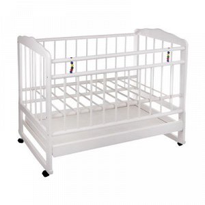 Кроватка детская "Женечка-4" (колесо-качалка-ящик, 2 полож. ложа, массив березы, цвет белый)