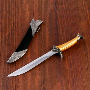 Сувенирный нож, 26 см, ножны с оковками, рукоять под дерево, гарда галочкой