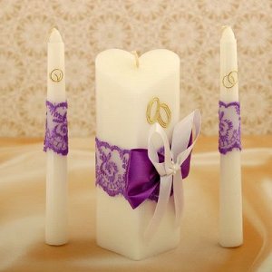 Набор свечей "Кружевной", фиолетовый : Домашний очаг 15см, Родительские свечи 17.5см