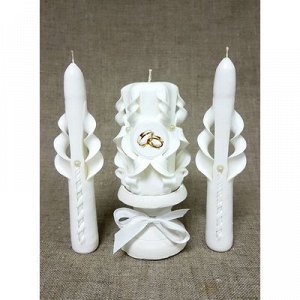 Набор свечей резных "Свадебный", белый: Домашний очаг, Родительские свечи, подсвечник