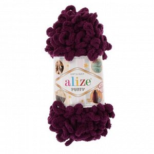 Плюшевая пряжа для вязания руками ALIZE, Puffy, 100% микрополиэстер, 9 м/100 г, (111 баклажан)