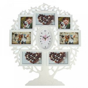 Часы настенные, серия: Фото, "Семейное Древо", белые, 7 фоторамок, 51х60 см, микс
