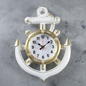 Часы настенные, серия: Море, &quot;Якорь&quot;, бело-золотые, 39 см