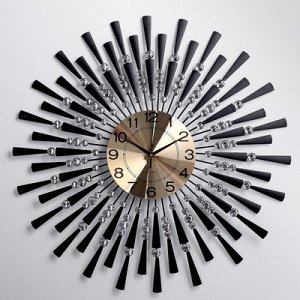 Часы настенные, серия: Ажур, "Чёрные лучики", маленькие кристаллы, d=68 см
