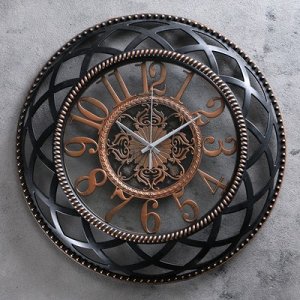 Часы настенные, серия: Интерьер, Макира, чёрные с бронзой d=40 см