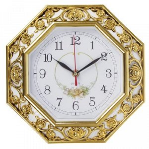 Часы настенные, серия: Цветы, "Пионовидные розы", золото, 25х25 см
