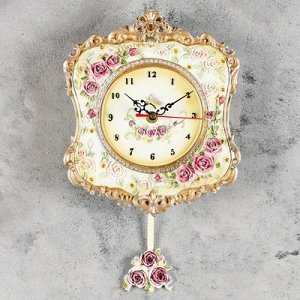 Часы настенные, серия: Маятник, Розы и ажур, бронзовые, 21х24 см