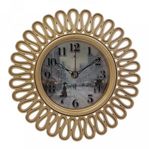 Часы настенные круглые Зимняя улочка, корпус витой бежевый, 26х26 см