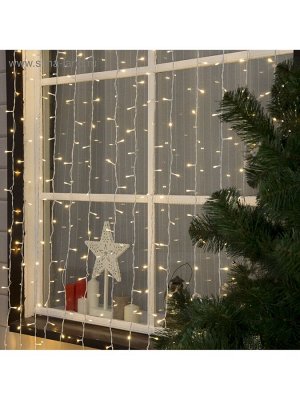 Гирлянда «Занавес» 2*6 м, IP44, УМС, белая нить, 1440 LED, свечение тёплое белое, 220 В