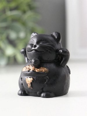 Фигурка гипс «Кот манэки-нэки», 5.5x5x5 см, чёрная