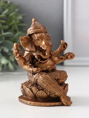 Фигурка гипс «Ганеша на лотосе», 10.5x9x8 см, бронза