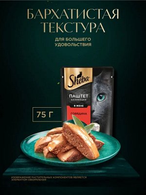 Влажный корм для кошек Sheba Нежный паштет в желе с говядиной 75 г