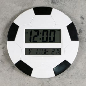 Часы настенные электронные "Футбольный мяч" с календарём и термометром, 26х26 см, микс