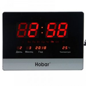 Часы настенные электронные с календарем и термометром, красные цифры, 40х30 см