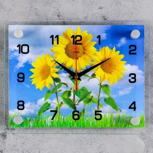 Часы настенные, серия: Цветы, "Три подсолнуха", 20х26 см