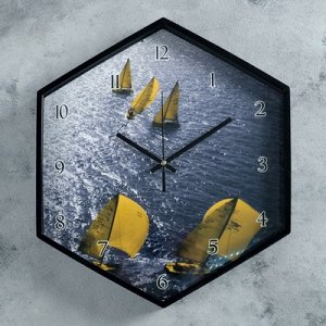 Часы настенные, серия: Море, "Королевская регата", шестиугольные, 34х39 см