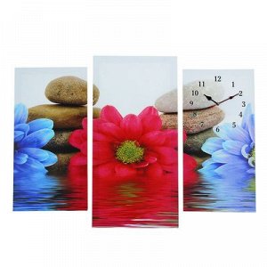 Часы настенные, серия: Цветы, модульные Цветы и камни, 60х80 см, микс