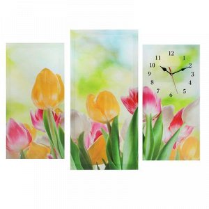 Часы настенные, серия: Цветы, модульные Тюльпаны, 60х80 см