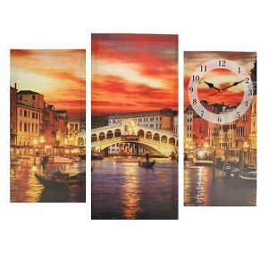 Часы настенные, серия: Город, модульные Мост в Венеции, 60х80см