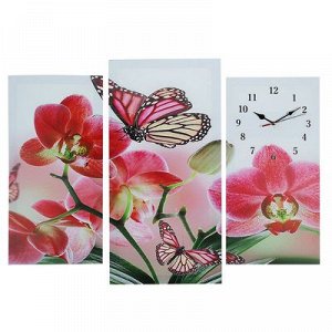 Часы настенные, серия: Цветы, модульные Бабочки на цветах, 60х80 см, микс
