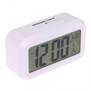 Электронные часы-будильник, подсветка, бат. 3AAA, дата, температура, белый, 4.5х8х14 см