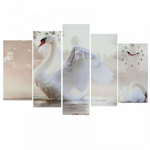 Часы настенные, серия: Животный мир, модульные Белый лебедь, 80х140 см, микс