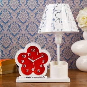 Часы будильник "Цветы" с светильником, карандашницей, 30х25х16.5 см , микс