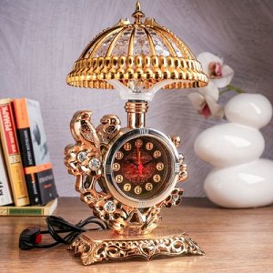 Часы будильник "Попугайчики" с светильником, 220v, Е14, 16х31см
