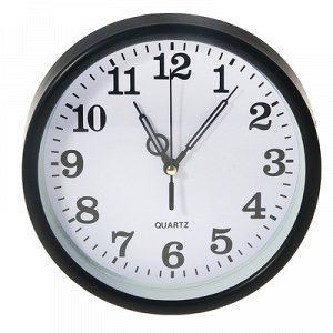 Часы настенные круглые Raul, d=18 см, циферблат белый, рама чёрная, часовая стрелка c кружком