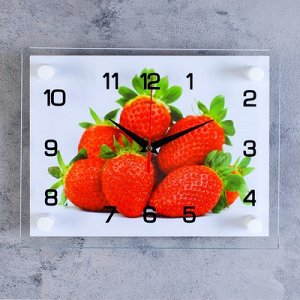 Часы настенные, серия: Кухня, "Клубника", стекло, 20х26 см, микс