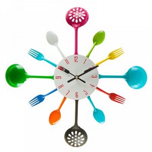 Часы настенные, серия: Кухня, "Вилки, ложки, поварешки", разноцветные, d=42 см, микс