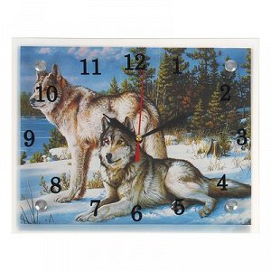 Часы настенные, серия: Животный мир, "Волки в Зимнем Лесу", 20х25 см, микс