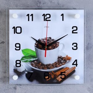 Часы настенные, серия: Кухня, "Чашка с кофейными зернами", 25х25 см, микс