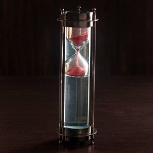 Песочные часы "Часы и компас" алюминий, латунь, вода, (3 мин) 7,5х7,5х22 см
