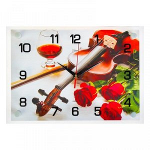 Часы настенные, серия: Музыка, "Скрипка и розы", 25х35 см, микс