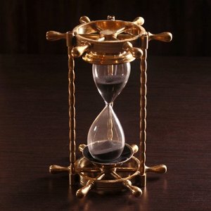 Песочные часы "Штурвал" латунь, стекло, песок (5мин) 16х14х20 см