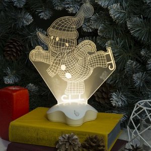 Подставка световая "Снеговик на коньках", 25х18.5 см, 7 LED, 3хААА (не в компл.), Т-БЕЛЫЙ