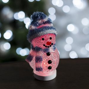 Фигура акрил. "Снеговичок в синем" 10х6 см, 1 LED, USB