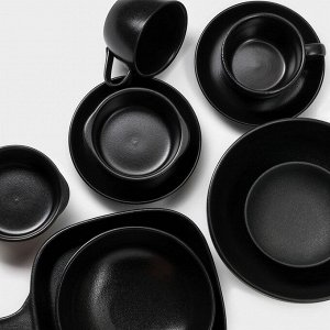 Набор керамический кофейный Magistro Carbon, 4 предмета: чашка 200 мл, блюдце d=14,5 см, цвет чёрный