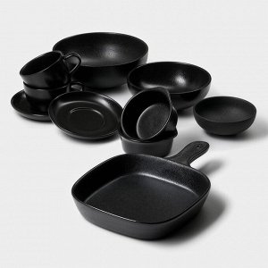 Набор керамический кофейный Magistro Carbon, 4 предмета: чашка 200 мл, блюдце d=14,5 см, цвет чёрный