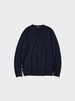 UNIQLO - мягкий свитер из шерсти мериноса с V-образным вырезом - 77 PURPLE