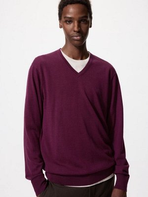 UNIQLO - мягкий свитер из шерсти мериноса с V-образным вырезом - 77 PURPLE