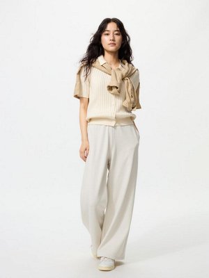 UNIQLO – утеплённые флисовые брюки прямого кроя, укороченная длина- 30 NATURAL