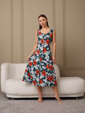 Мод.576 Сарафан (Темно-синий/зеленый/ромашка)