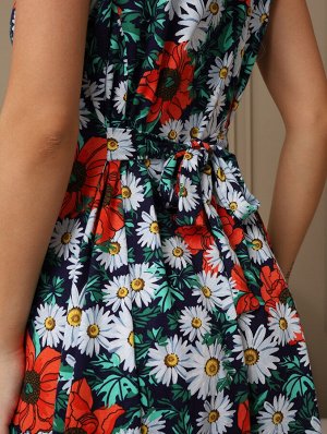 Мод.576 Сарафан (Темно-синий/зеленый/ромашка)