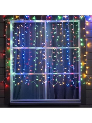Гирлянда «Занавес» 2*1.5 м, IP65, УМС, белая нить каучук, 300 LED, свечение мульти, 220 В