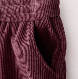 Брюки в рубчик утепленные бархатом с мягкой резинкой, бордо