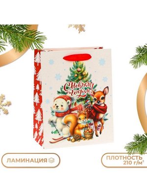 Пакет подарочный новогодний ламинированный «С Новым годом», MS 18x23x10 см