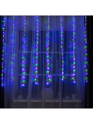 Гирлянда «Водопад» 2x1.5 м, IP20, прозрачная нить, 400 LED, свечение мульти, 8 режимов, 220 В