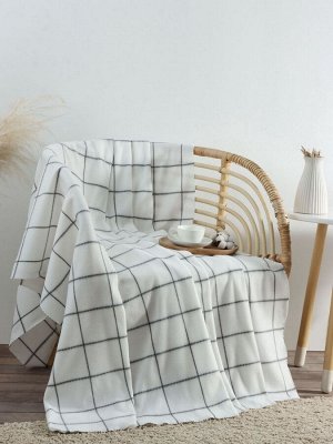 Плед флисовый «Экономь и Я. Клетка», белый, 150x130 см, флис 160 г/м²